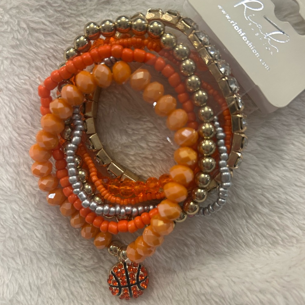 Orange and Gold Beaded Bracelet Set